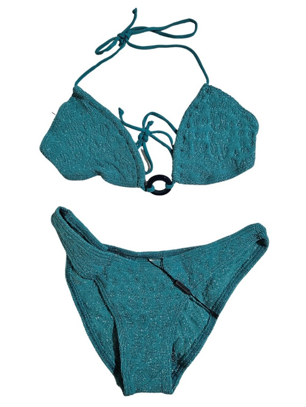 BOND-EYE Bikini Set Ring Ingrid Triangle & Sign Brief Teal Lurex Metallic O/S